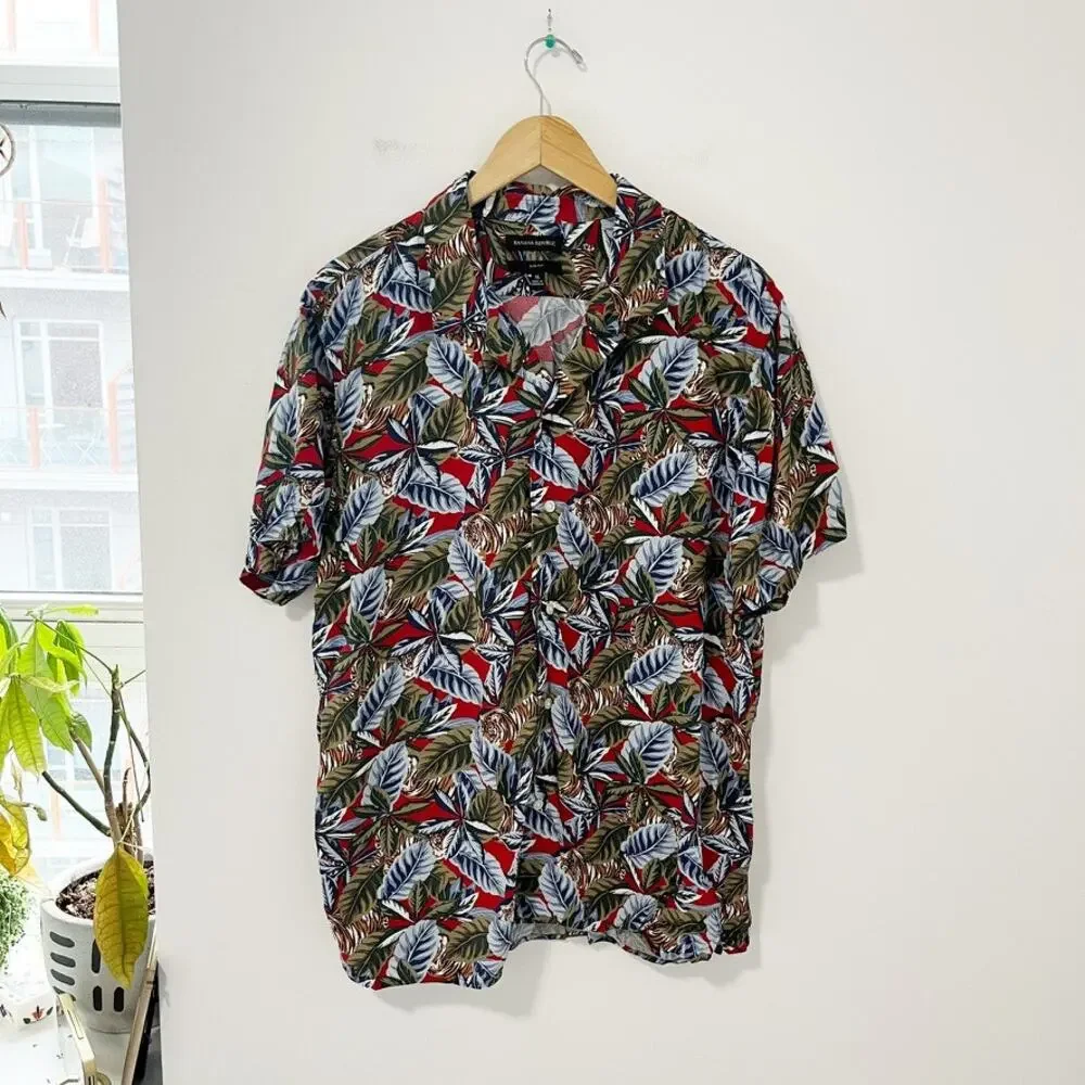 Banana Republic Men's Hawaiian Palm Leaf Print Button Up Top Size Large